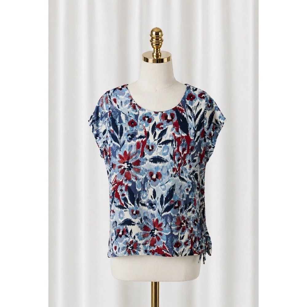 Belle by Kim Gravel Popover Tee Top Ruched Side Floral Cotton Modal Knit 2X